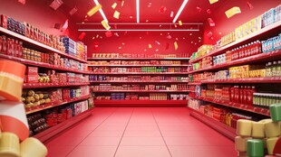 红色超市庆典氛围场景