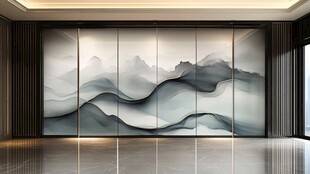 中式水墨山水风客厅背景墙