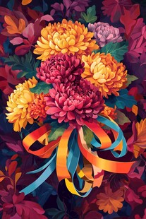 绚丽多彩菊花花束插画