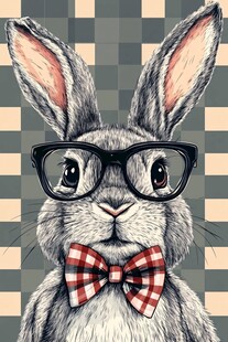 戴眼镜领结的文艺风兔子