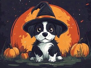 万圣节萌犬扮女巫