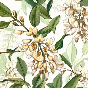 素雅槐花枝叶图案插画