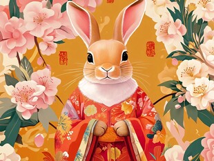 喜庆玉兔闹春图