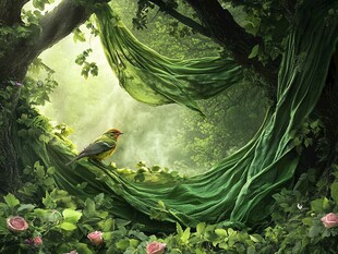 梦幻森林中的鸟儿栖息处