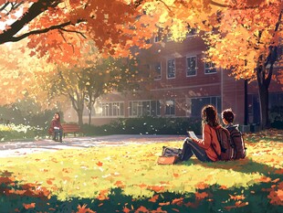 秋日校园中的温馨阅读时光