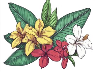 多彩花卉与绿叶插画