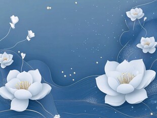 梦幻蓝底白色莲花背景图