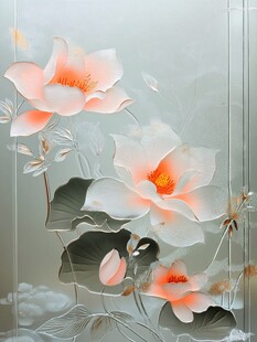 中式浮雕荷花装饰画