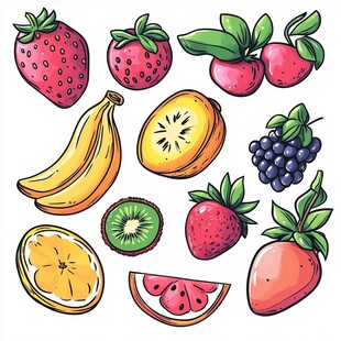 多彩手绘水果集合
