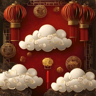 中式新春灯笼祥云喜庆背景