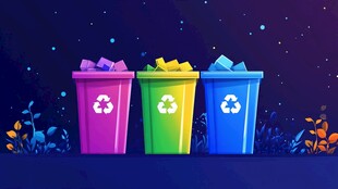 多彩分类垃圾桶夜景图