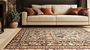 复古风客厅沙发与精美地毯