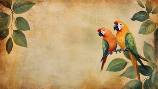 双鹦鹉栖于枝叶间