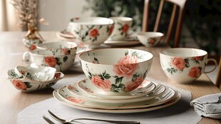 精美花卉图案陶瓷餐具套装