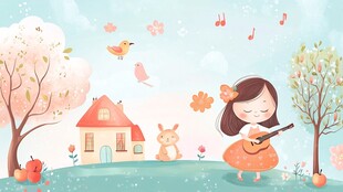 女孩田园弹唱美好时光