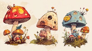 可爱卡通蘑菇精灵插画