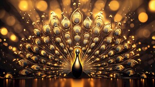 金色孔雀开屏梦幻艺术图