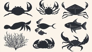 海洋生物剪影图案集合