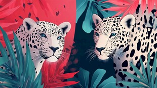 双豹栖于热带植物间