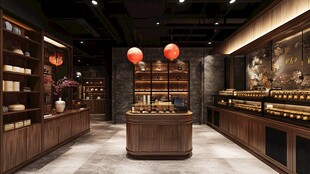 中式典雅茶叶店铺室内景