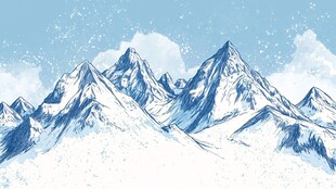 雪山风景 清新手绘插画