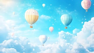 梦幻天空中的彩色热气球