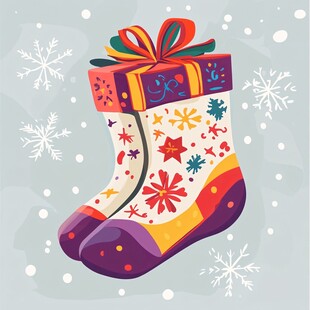 圣诞袜子礼物插画