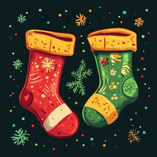 圣诞袜插画 红绿双色的温暖