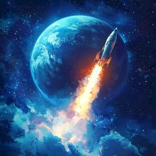火箭升空探索浩瀚宇宙