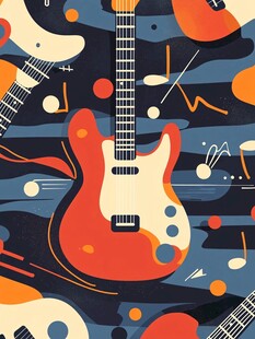 多彩吉他与音乐元素插画