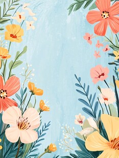 清新花卉边框背景插画