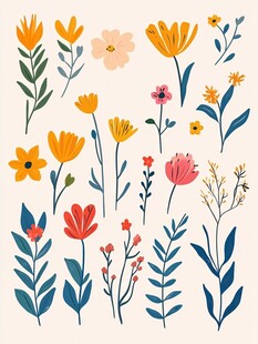 手绘多彩花卉植物图案