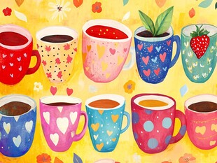多彩爱心图案的可爱杯子