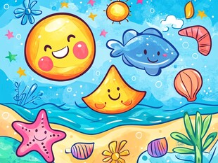 欢乐海洋卡通元素插画