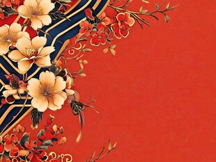 喜庆红底花卉装饰图案