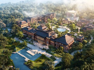 中式园林建筑群鸟瞰景观