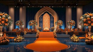 华丽橙色系舞台婚礼场景