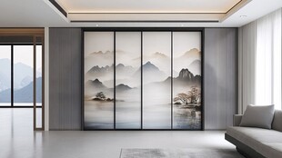 中式山水风客厅移门设计