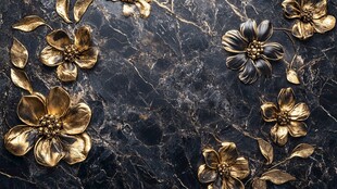 黑金大理石上的精致金花朵
