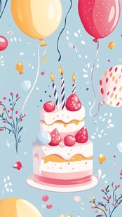 生日蛋糕与缤纷气球场景