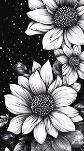 黑白花卉星空唯美插画