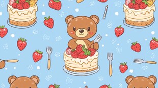 小熊享草莓蛋糕可爱图案