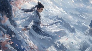 仙侠剑客于云海间御剑飞行