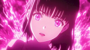 粉紫光芒中的动漫美少女