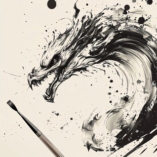 水墨绘龙图
