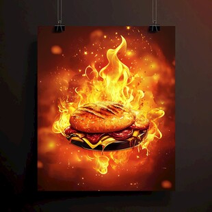火焰中的美味汉堡