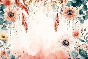 花卉羽毛水彩风装饰背景