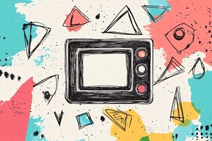 手绘复古电视机与几何元素