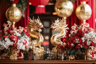 中式婚礼装饰 金龙配繁花