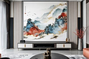 中式客厅中的山水艺术画作